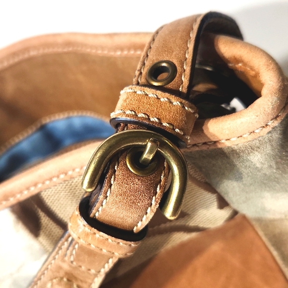 Coach Patchwork Leather Suede Canvas Signature Large Bucket Shoulder Bag - Picture 12 of 13